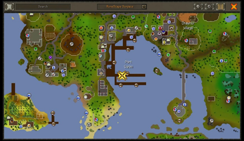 A map showing the location of the Pest Control Minigame found in Port Sarim in Old School RuneScape.