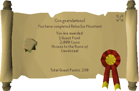 Below Ice Mountain quest completed